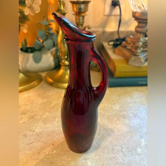 Vintage Anchor Hocking Royal Ruby Vase Pitcher Depression Glass 7.75" - Picture 5 of 11